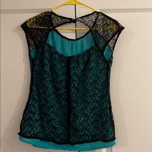 Netted top - Aqua and Black